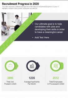 One page recruitment progress in 2020 presentation report infographic ppt pdf document
