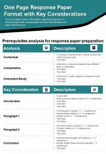 One page response paper format with key considerations presentation report infographic ppt pdf document