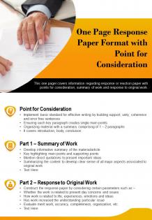 One page response paper format with point for consideration presentation report infographic ppt pdf document