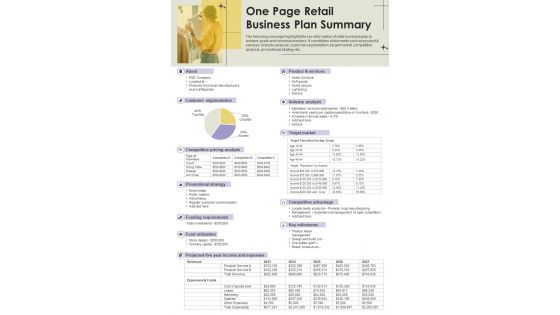 One Page Retail Business Plan Summary Presentation Report Infographic PPT PDF Document