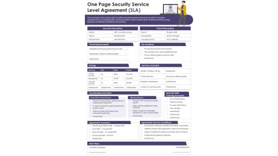 One Page Security Service Level Agreement Sla Presentation Report Infographic Ppt Pdf Document