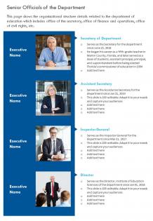 One page senior officials of the department presentation report infographic ppt pdf document