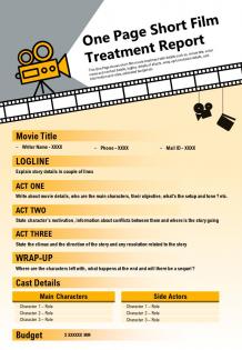 One page short film treatment report presentation report infographic ppt pdf document