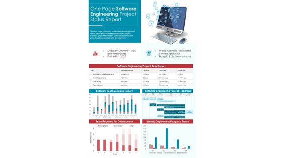 One Page Software Engineering Project Status Report Presentation Infographic Ppt Pdf Document