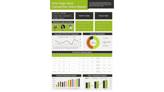 One Page Store Transaction Status Report Presentation Infographic Ppt Pdf Document