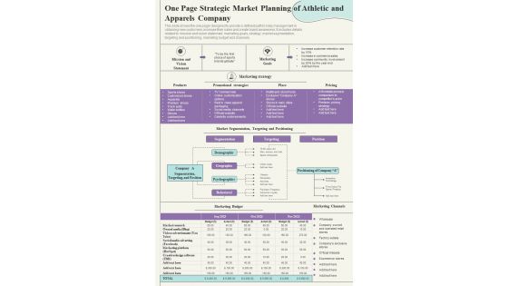 One Page Strategic Market Planning Of Athletic And Apparels Company Presentation Infographic Ppt Pdf Document