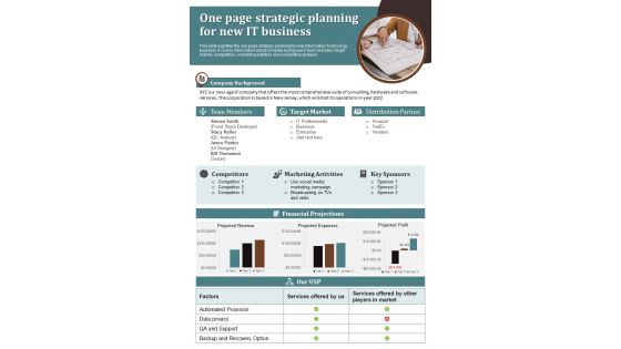 One Page Strategic Planning For New Business Presentation Report Infographic Ppt Pdf Document