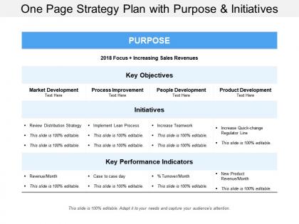 One page strategy plan with purpose and initiatives