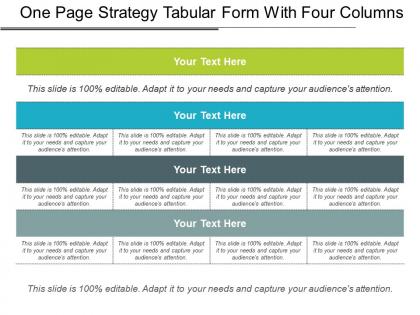 One page strategy tabular form with four columns