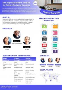 One page subscription template for website designing company presentation report infographic ppt pdf document