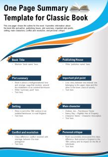 One page summary template for classic book presentation report infographic ppt pdf document