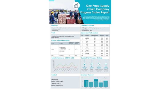 One Page Supply Chain Company Progress Status Report Presentation Infographic PPT PDF Document