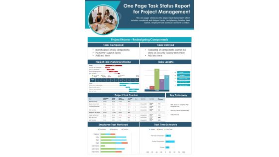 One Page Task Status Report For Project Management Presentation Report Infographic Ppt Pdf Document