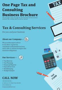 One page tax and consulting business brochure presentation report infographic ppt pdf document