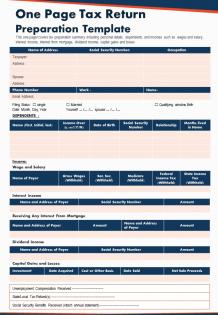 One page tax return preparation template presentation report infographic ppt pdf document