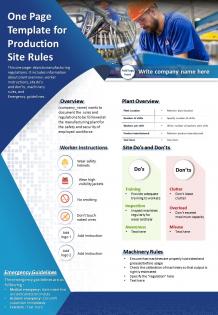 One page template for production site rules presentation report infographic ppt pdf document