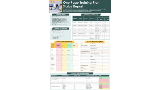 One Page Training Plan Status Report Presentation Infographic Ppt Pdf Document