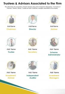 One page trustees and advisors associated to the firm infographic ppt pdf document
