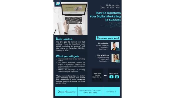 One Page Webinar Email Newsletter Presentation Report Infographic Ppt Pdf Document