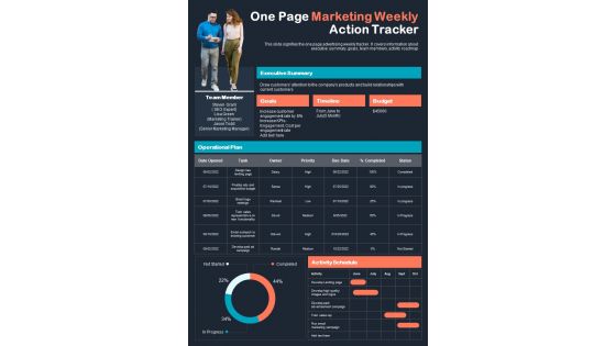 One Page Weekly Action Tracker Presentation Report Infographic Ppt Pdf Document