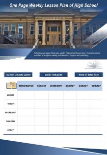 One page weekly lesson plan of high school presentation report infographic ppt pdf document
