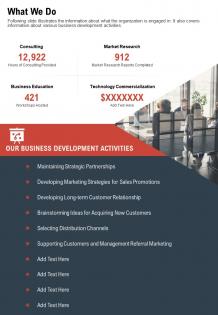 One page what we do presentation report infographic ppt pdf document