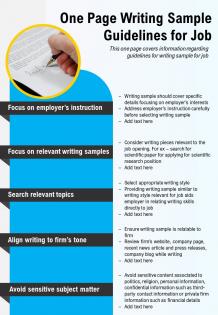 One page writing sample guidelines for job presentation report infographic ppt pdf document