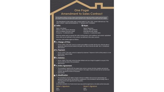 One Pager Amendment To Sales Contract Presentation Report Infographic PPT PDF Document