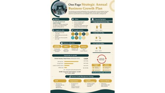 One Pager Annual Strategic Plan Presentation Report Infographic Ppt Pdf Document