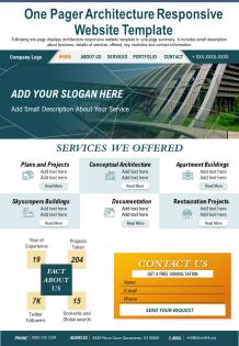 One pager architecture responsive website template presentation report ppt pdf document
