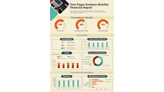 One Pager Business Monthly Financial Report Presentation Report Infographic Ppt Pdf Document