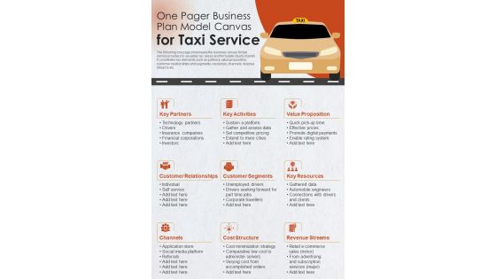 One Pager Business Plan Model Canvas Presentation Report Infographic PPT PDF Document