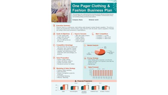 One Pager Clothing And Fashion Business Plan Presentation Report Infographic PPT PDF Document
