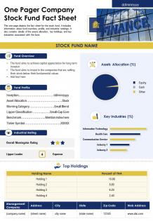 One pager company stock fund fact sheet presentation report infographic ppt pdf document