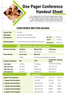 One pager conference handout sheet presentation report infographic ppt pdf document