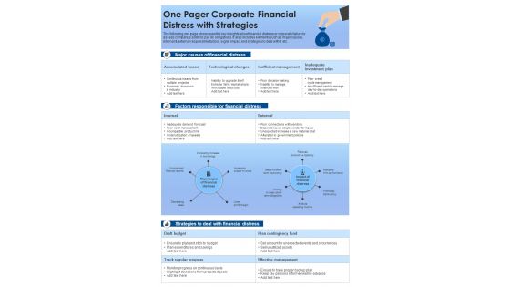 One Pager Corporate Financial Distress With Strategies Presentation Report Infographic PPT PDF Document