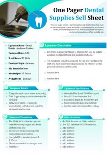One pager dental supplies sell sheet presentation report infographic ppt pdf document