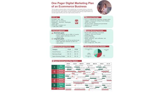 One Pager Digital Marketing Plan Of An Ecommerce Business Presentation Report Infographic PPT PDF Document