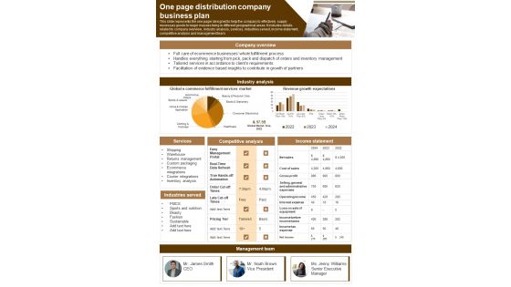 One Pager Distribution Business Plan Presentation Report Infographic PPT PDF Document