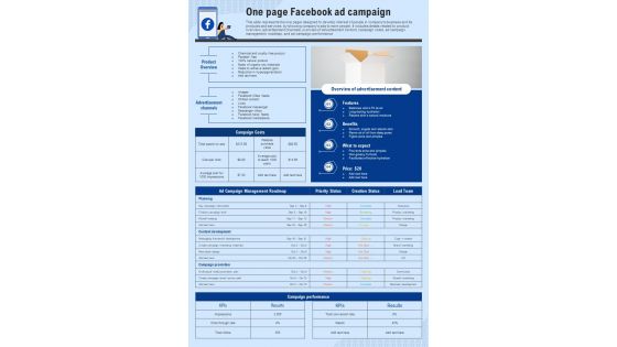 One Pager Facebook Ad Campaign Presentation Report Infographic Ppt Pdf Document