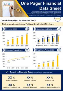 One pager financial data sheet presentation report infographic ppt pdf document