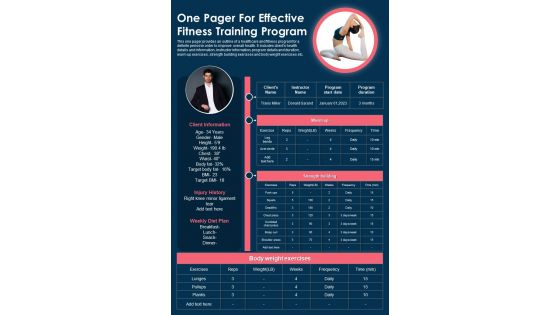 One Pager For Effective Training Program Presentation Report Infographic PPT PDF Document