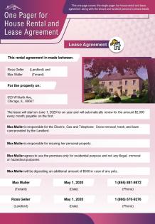 One pager for house rental and lease agreement presentation report infographic ppt pdf document