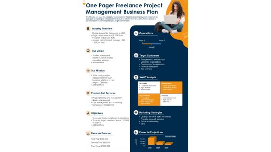 One Pager Freelance Project Management Business Plan Presentation Report Infographic PPT PDF Document