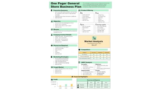 One Pager General Store Business Plan Presentation Report Infographic Ppt Pdf Document