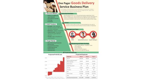 One Pager Goods Delivery Service Business Plan Presentation Report Infographic PPT PDF Document
