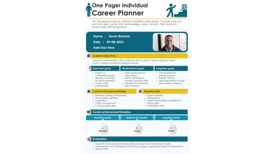 One Pager Individual Career Planner Presentation Report Infographic PPT PDF Document