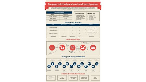 One Pager Individual Growth And Development Program Presentation Report Infographic Ppt Pdf Document