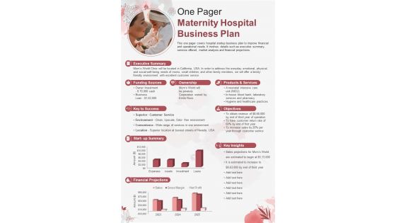 One Pager Maternity Hospital Business Plan Presentation Report Infographic PPT PDF Document