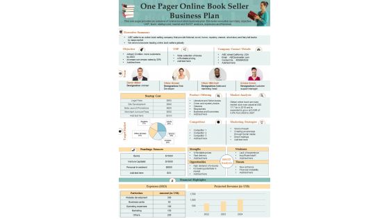 One Pager Online Book Seller Business Plan Presentation Report Infographic PPT PDF Document